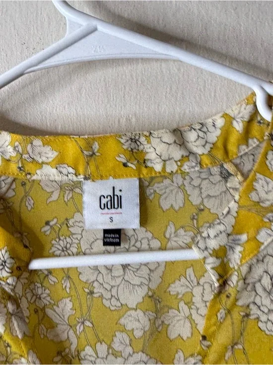 Cabi 5173 Amelia Yellow Floral Gathered Waist 3/4 Sleeve Blouse Size - Picture 3 of 8